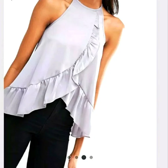 ASOS brand silvery lilac satiny halter ruffle blouse size 8 - Picture 1 of 14